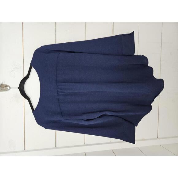 NWT Fred David Large Navy Blue collarless blouse - Picture 2 of 5